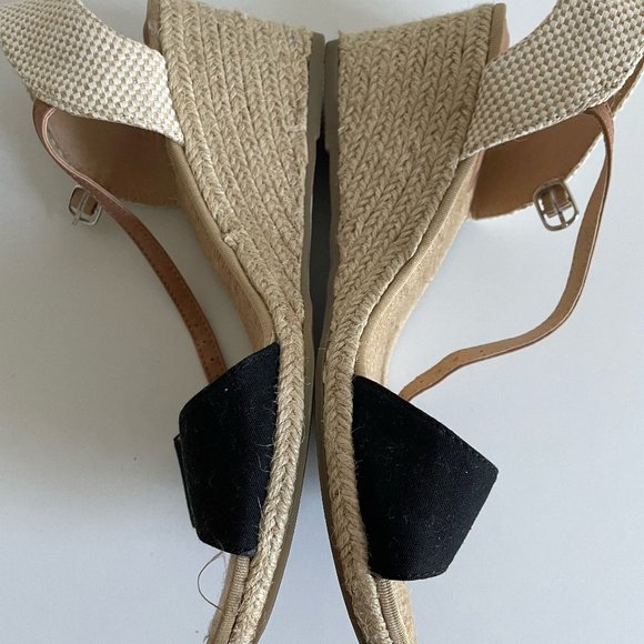 Cato Espadrilles Sandals Beige Black Canvas Wedges - Picture 2 of 3